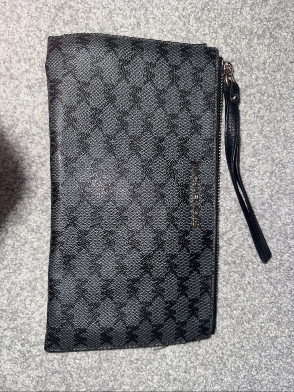 Michael Kors Black Patterned Logo Wristlet Clutch
